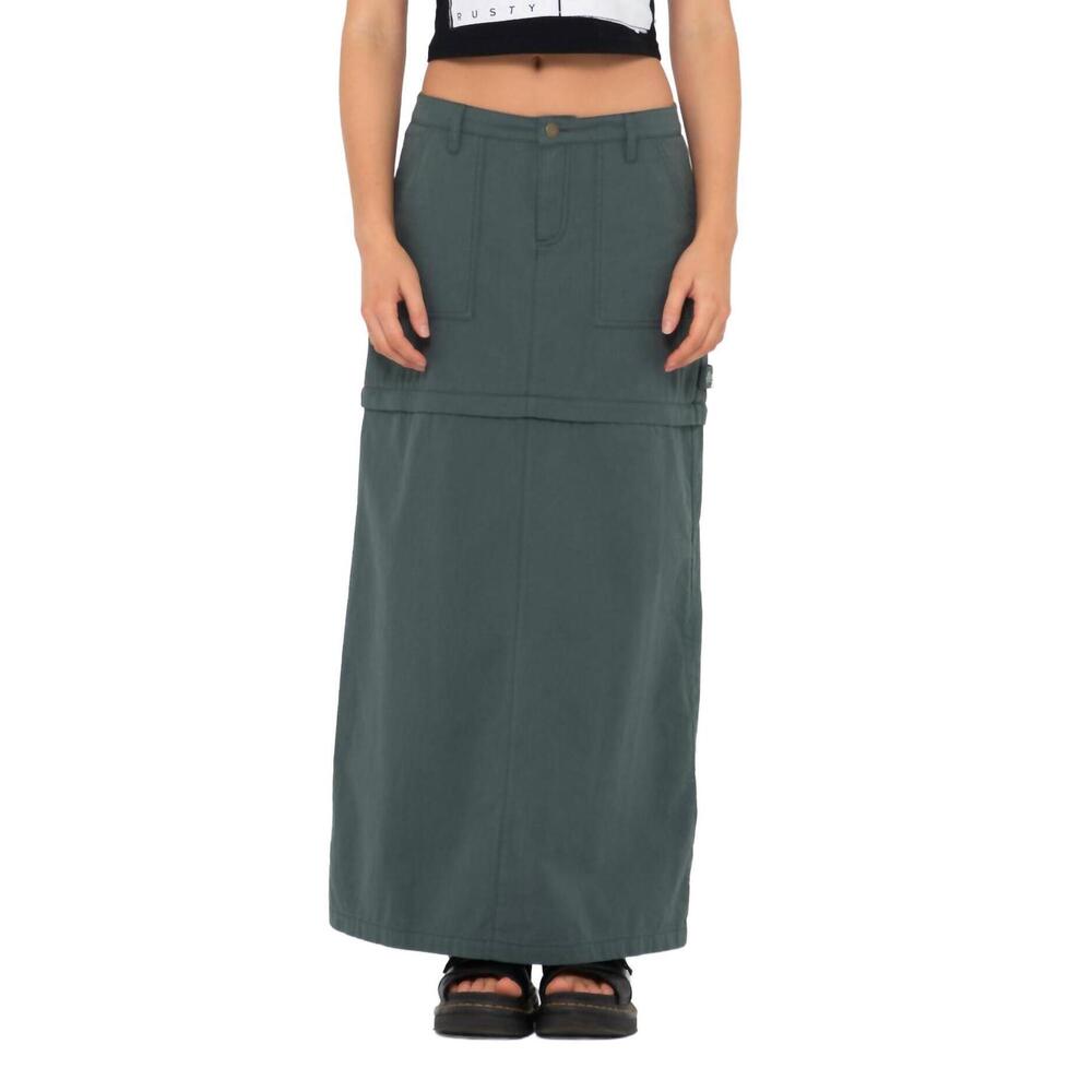 NEW RUSTY billie low-rise ripstop zip off skirt in army green